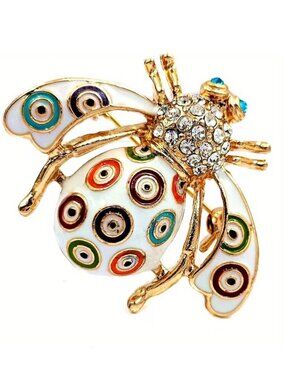 Brooch Vintage Inspired Baroque Bee Design Lapel Pin Golden Alloy & Enamel